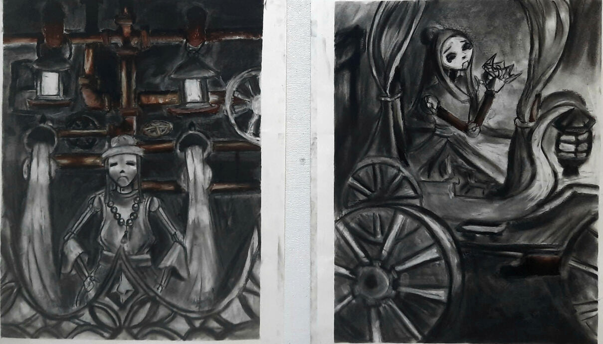 "Queens" 2022 charcoal and oil pastel