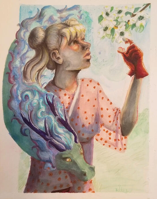 "Dogwood Flowers" 2024 Alcohol markers and watercolor on paper