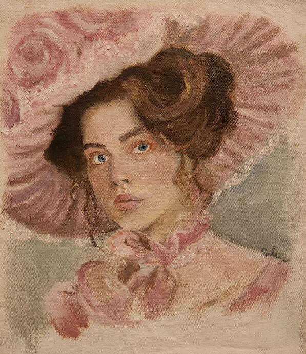 "Lady with Pink Hat" 2024 oils on canvas